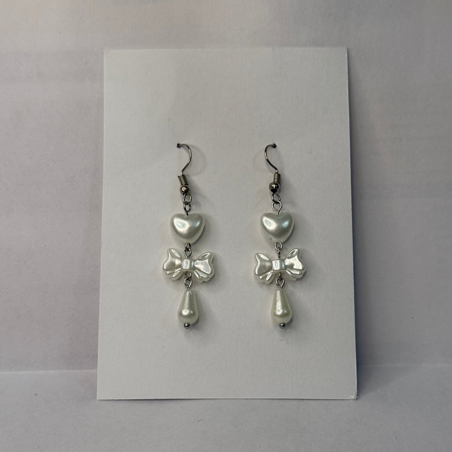 Pearl Bow & Heart Earrings