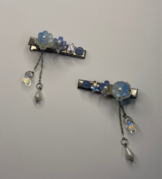 Blue Floral Hairclips